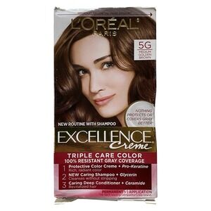 L'Oreal Excellence Creme Permanent Hair Color 5G Medium Golden Brown, 1‎ Kit NEW